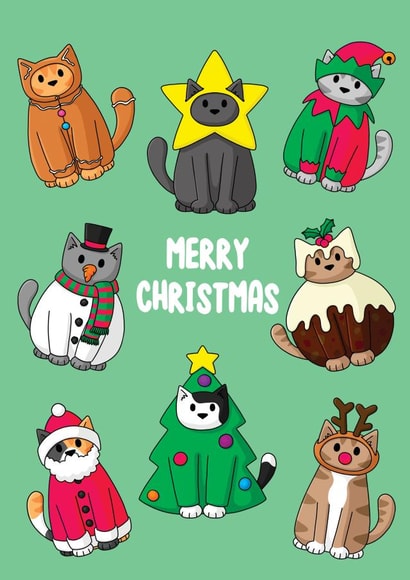 Cute Christmas Card - Cats in Costumes created by Doodlecats