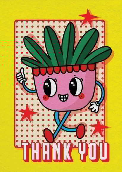 Cute Cartoon Retro Plant Card - Thank You! created by NICHOLA COWDERY ILLUSTRATIONS