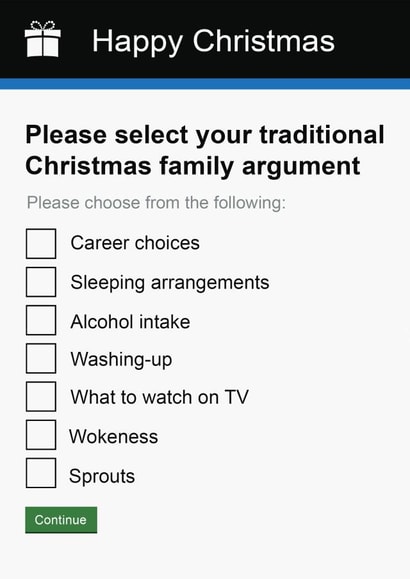 Funny Family Christmas Card | Cheeky Argument | Government Gateway created by Pottsy Prints