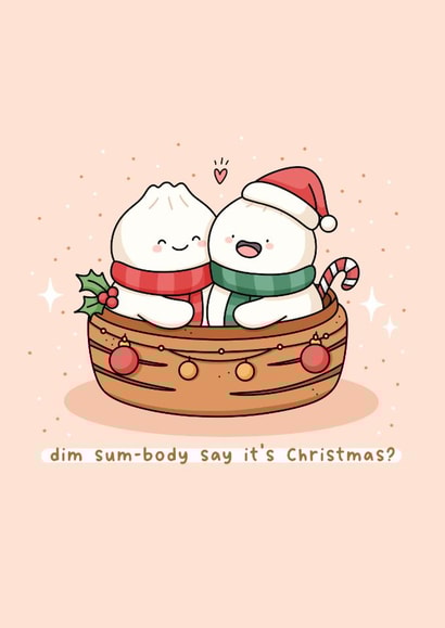 Cute Christmas Card - Dim Sum card - bao buns - punny seasons greetings created by Rosalie Perl