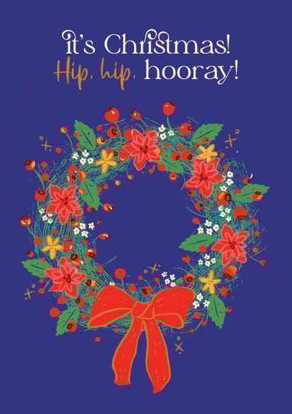 Pretty Rose Hip Wreath pun Christmas card - Hip Hip Hooray! created by Quitting Hollywood