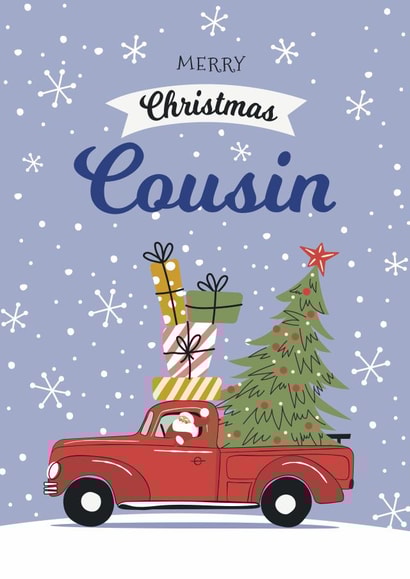 Cute Christmas Card - Cousin - Santa's Driving created by Geordies Love Gin