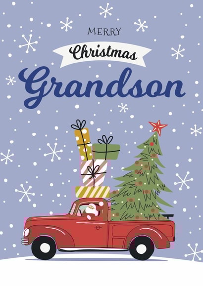Cute Christmas Card - Grandson - Santa's Driving created by Geordies Love Gin