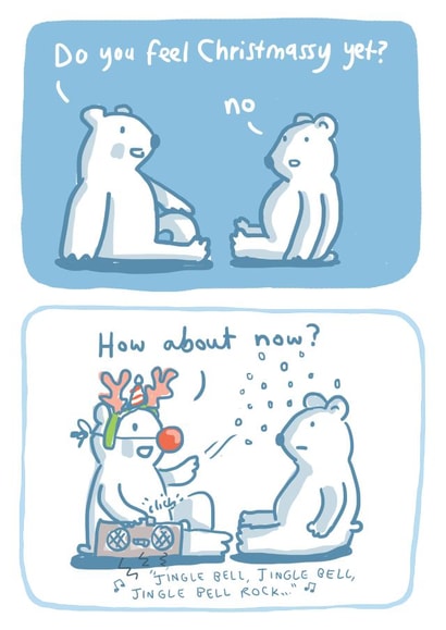 Polar Bear Christmas Card - Funny Comic Style - Feeling Christmassy created by Sarah Ray