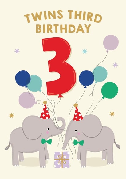 Cute Birthday Card for Twins 3rd Birthday - Twins Third Birthday created by Pixie Studio