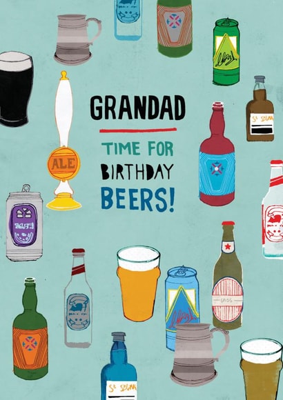 Beer Illustration Card - Grandad - time for birthday beers! created by Pencilface