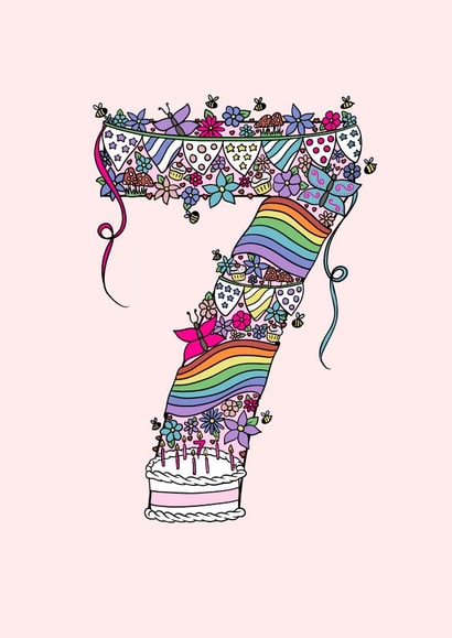 Cute birthday card - to celebrate a girls 7th birthday - Pretty Floral created by Jenny Wren Designs