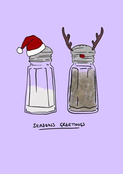 Funny food pun Christmas Card - salt and pepper - seasons greetings created by Meg's Creative Outlet