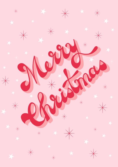 Retro Vintage Christmas Card - Groovy Hand Lettering - Stars Sparkles - Pink created by Gail K Designs