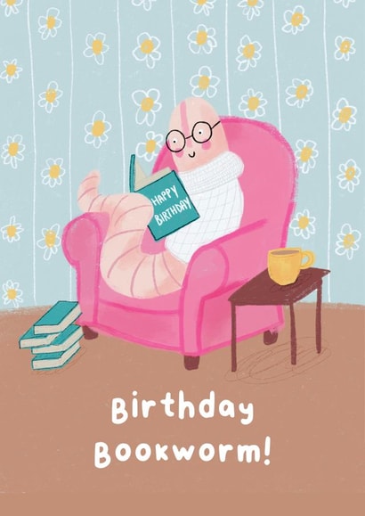 Cute Birthday Card For Book Lover - Birthday Bookworm - Bookish created by Molly Harper