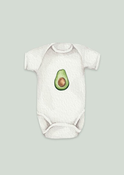 Unisex New Baby Card for New Parents - Avocado Baby Grow created by lil wabbit
