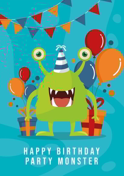 Happy Birthday, Party Monster - Birthday Card for Wild Ones created by Emily Bratby