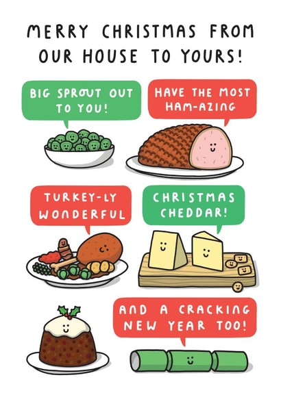 Funny Food Puns Christmas Card - Merry Christmas From Our House To Yours! created by mungo and shoddy