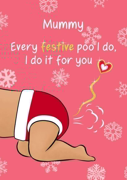 Funny Christmas Card for New Mum - Festive Poo (darker skin tone) created by Tessa Cheung