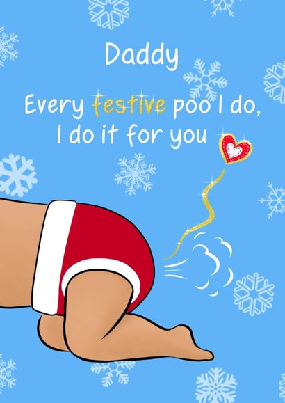 Funny Christmas Card for New Dad - Festive Poo (darker skin tone) created by Tessa Cheung