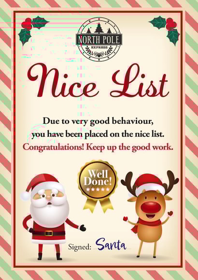 Cute Nice list Christmas card for family and friends from Santa created by WigglyCards