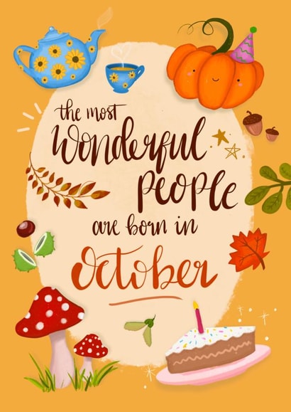 Cute autumnal birthday card for October birthdays created by Dolli Does Design