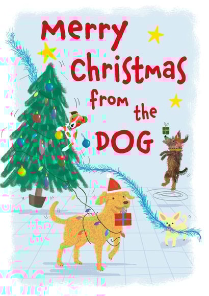 Cute and funny Christmas card for mum, dad, family and friends from the dog created by Sah Bear Designs