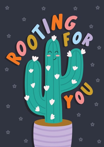 'Rooting For You' - Good Luck Cheering Cactus Card created by Immy Illustrates