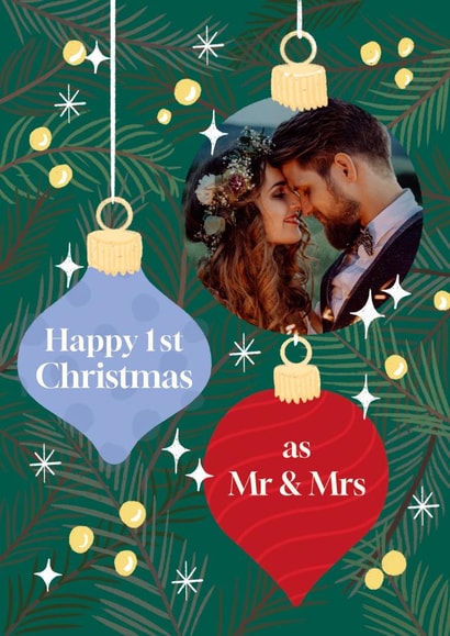 Cute Christmas Photo Card - 1st Christmas to the Happy Couple created by The Cake Thief