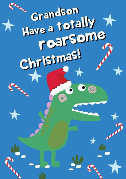 Grandson Roarsome Christmas - Punny Dinosaur Card created by @Laura Lonsdale Designs
