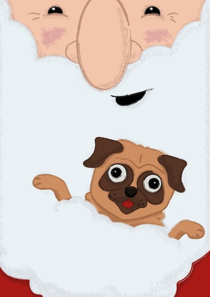 Cute Merry Christmas Card - Pet Pug Dog in Santa's Beard created by Creative Colin