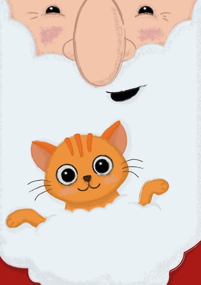 Cute Merry Christmas Card - Pet Cat in Santa's Beard created by Creative Colin