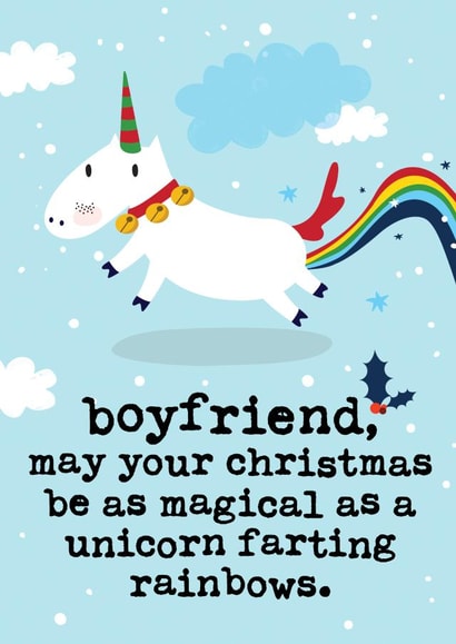 Funny Christmas Card - Boyfriend - Unicorn Farting Rainbows created by Mrs Best Paper Co.