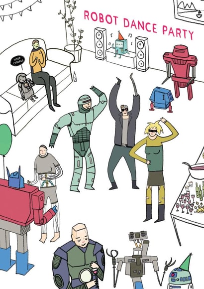 Funny Birthday Card - Robot Dance Party created by Hole in my Pocket
