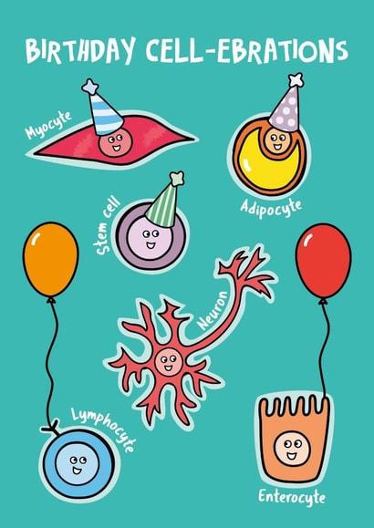 Cute Birthday Cell-ebrations Card - Punny Cartoons created by Science Scribbles