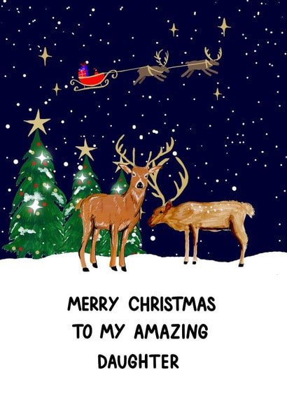 Classic Christmas Card For Daughter - Deer created by HCD Illustration