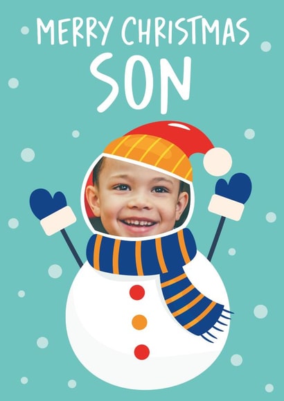 Cute Snowman Christmas Photo Card - Merry Christmas Son created by Seabird Studio