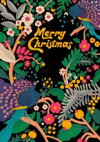 Pretty Christmas Card - Peacocks in Nature created by Kasia Cards