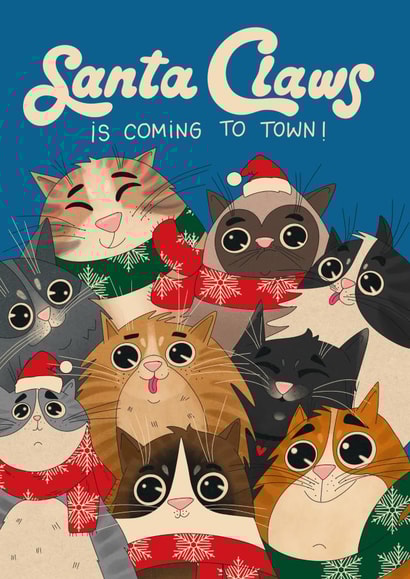 Festive card with bundled-up kitties - for family and friends - Santa Claws created by Kasia Cards
