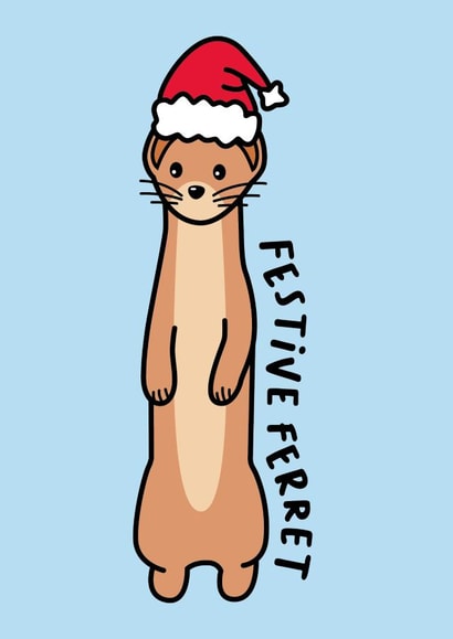 Cute Ferret Christmas Card - Festive Ferret created by Weasel & Fox Studio