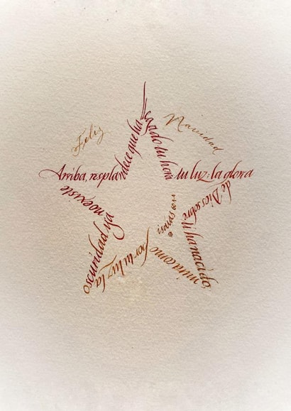Elegant calligraphic star - biblic quote - Merry Christmas created by Esther Gordo
