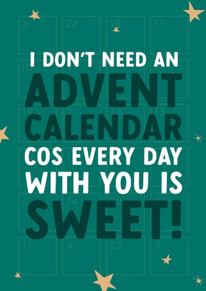 Funny Advent Calendar Christmas Card for Boyfriend - Everyday With You Is Sweet created by The Cake Thief
