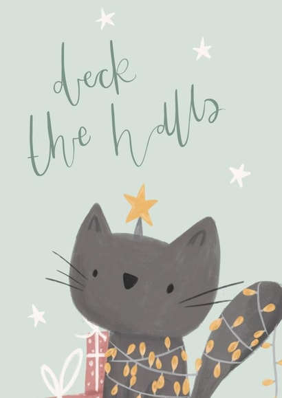 Cute Cat Fairy Lights Christmas Card created by Mint and Pickle