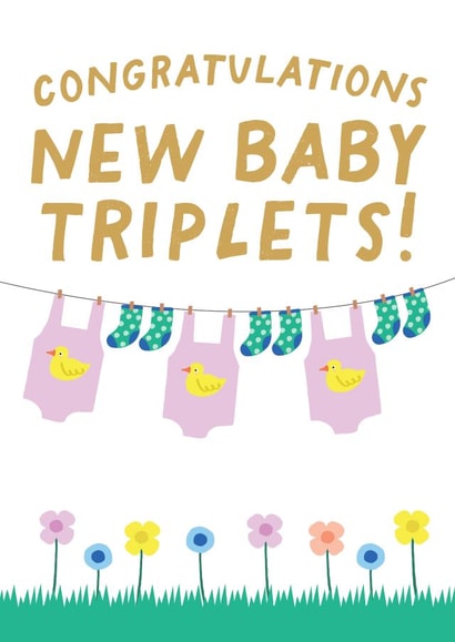 New Triplets Card - Washing Line Baby grows - Congratulations New Baby Triplets! created by Pixie Studio
