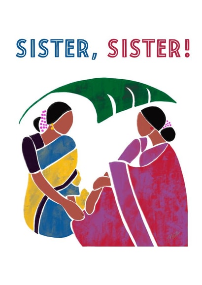Cute card for the Sister/friend in your life - Sri lankan/Indian ladies in saree created by Dravidian Quill
