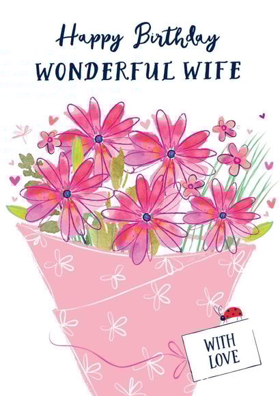 Traditional Birthday Card - Wonderful Wife - Flower Bunch created by Katie Phythian Design