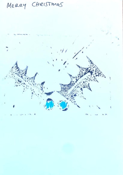 Christmas card ' Holly blue' handmade Lino print created by NanglePrints