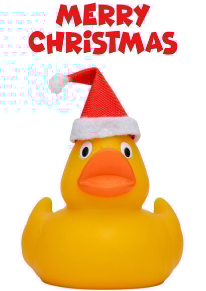 Cute Christmas card with a rubber duck wearing a Santa hat created by Bond Photography Creations