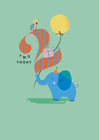 Cute 2nd Birthday Card - Elephant - Today You're 2 Years Old - Two Today created by Paperlink and Meraki Greeting Cards