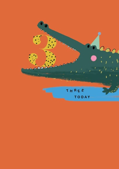 Cute 3rd Birthday Card - Crocodile - Today You're 3 Years Old - Three Today created by Paperlink and Meraki Greeting Cards