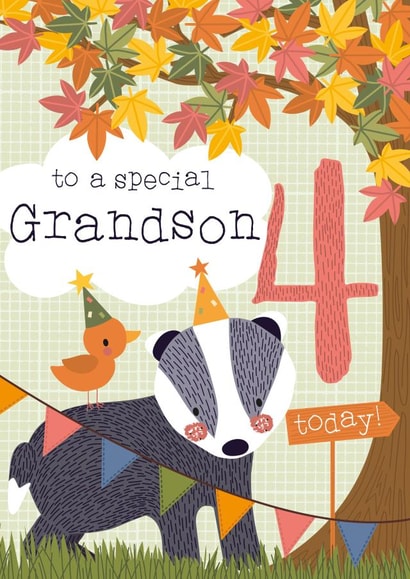 Cute Badger Woodland design - 4 Today - for Grandson created by Juniper and Rose Studio