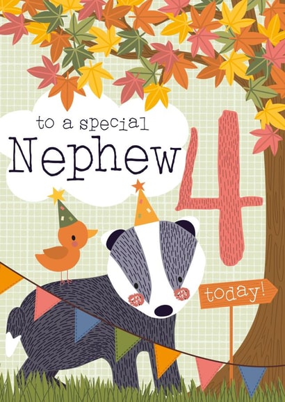 Cute Badger Woodland design - 4 Today - for Nephew created by Juniper and Rose Studio