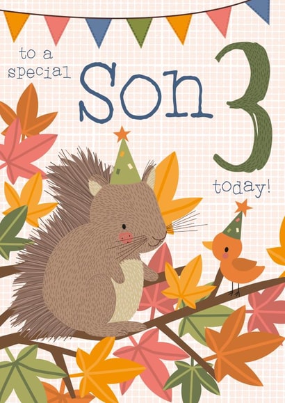 Cute Squirrel Woodland design - 3 Today - for Sons created by Juniper and Rose Studio