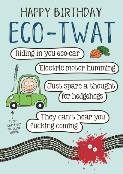 Funny Birthday Card - For an EV driving Eco Warrior created by Kelly Hunt Designs