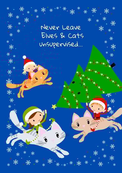 Cute Christmas Elves and Cats for families, children, grandparents and elf pets created by Ozric's Cards